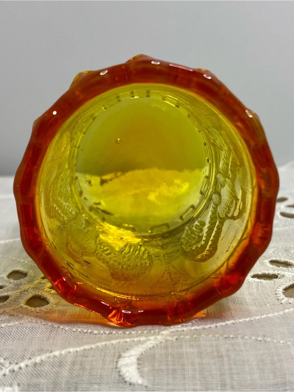 Vintage Kanawha Amberina Glass Toothpick Holder Eagle and Stars Patriotic Design